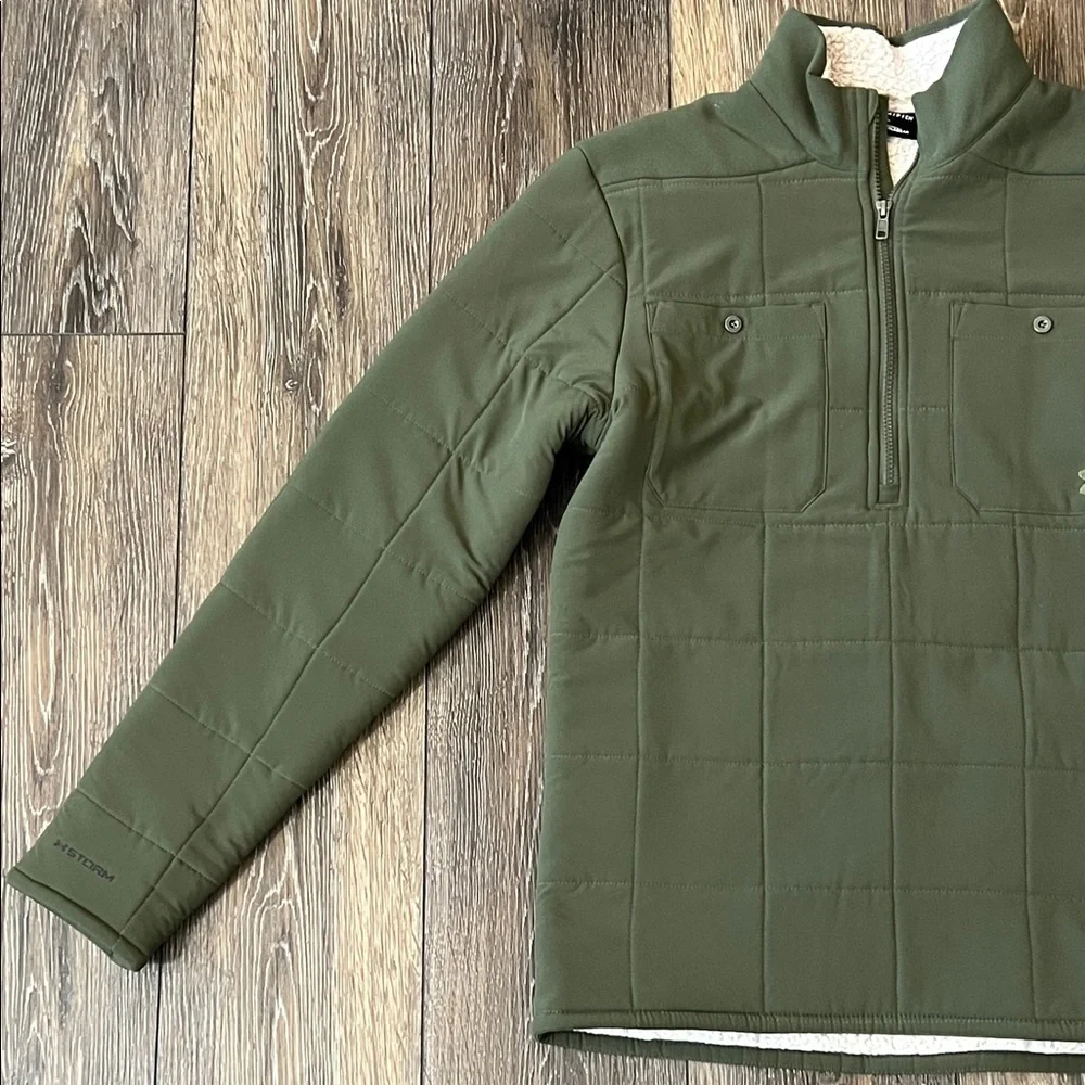 Under Armour Coldgear Loose Green Quarter-Zip Sherpa Lined Pullover Mens Small